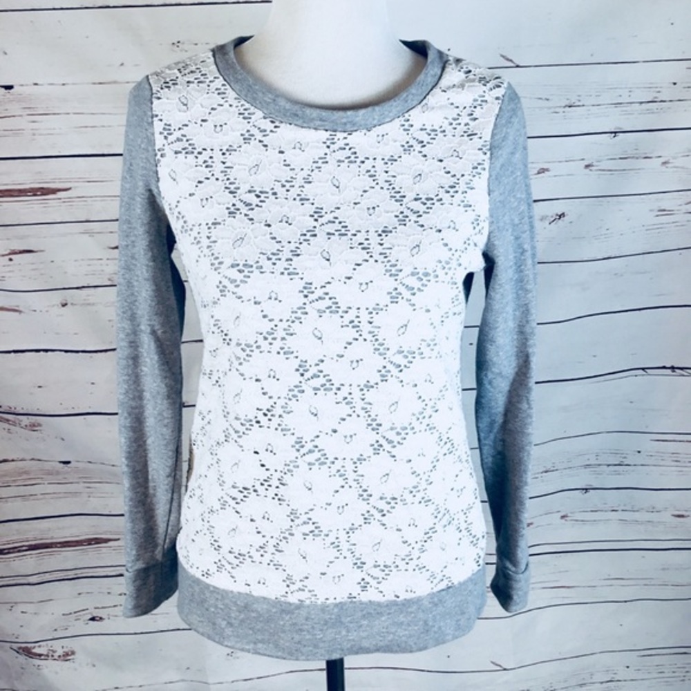 Banana Republic Gray LongSleeve Top Floral Overlay